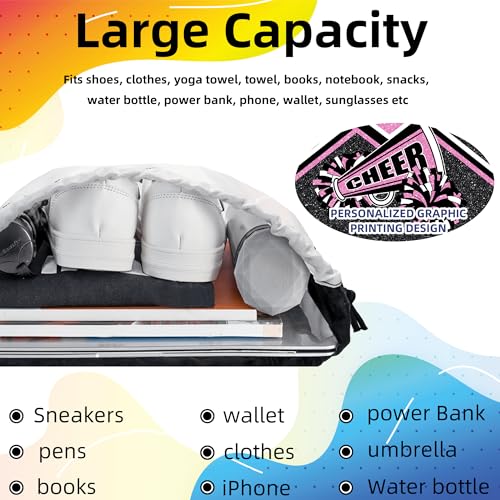 6 Pcs Cheer Drawstring Backpack Cheerleading Drawstring Bag Cheer Accessories Gifts for Cheerleaders (Pink)4