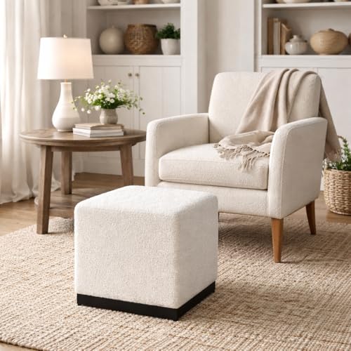 Image of HomePop 16 inch Cube Ottoman - Cream Boucle