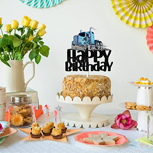 Blue Glitter Cake Topper Cheer To Truck Car Transportation Vehicle Theme Decorationsbaby Shower Boy Girl Happy Birthday Party Decor Supplies #TOP6