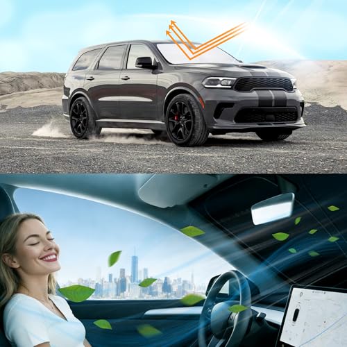 Image of Windshield Sun Shade for 2015-2023 Dodge Challenger | Foldable, Full covered for windshield, Block UV Rays, Heat Reduction, Easy to install, Keeps Car Cooler