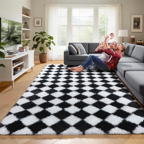 KICMOR 5x7 Area Rugs for Living Room Bedroom, Black and