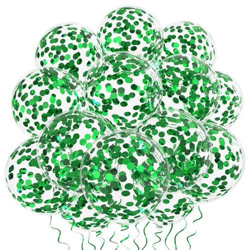 Image of Green Confetti Balloons, 25 Pcs Thickened 12 Inch Clear Latex Balloon with Confetti Inside for Graduation Engagement Bridal Shower Party Baby Shower Gender Reveal Birthday Party Decoration Supplies