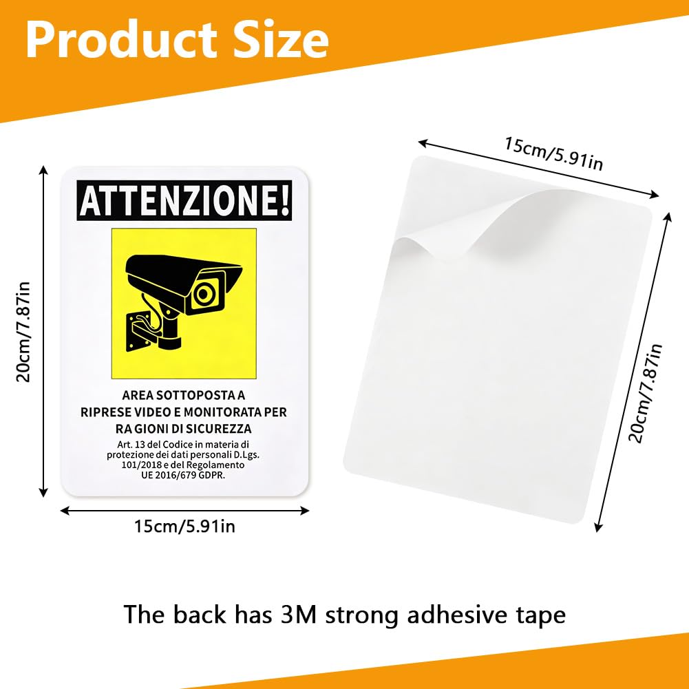 Juego de 3 Placas Rígidas Zona Vigilada por Cámara 20x15cm | PVC Reforzado 1,5mm Impermeable Resistente Rayos UV Autoadhesivas Sin Taladrar para Garajes Almacenes Centros Comerciales