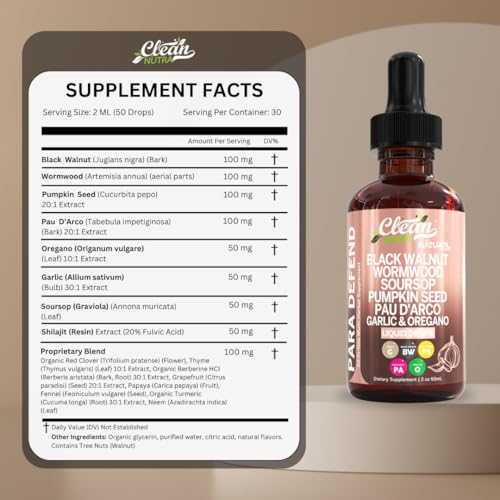 Clean Nutraceuticals Para Defend Black Walnut Liquid Drops With Sweet Wormwood, Soursop, Garlic, Pumpkin Seed, Pau D'Arco, Oregano thumb #1