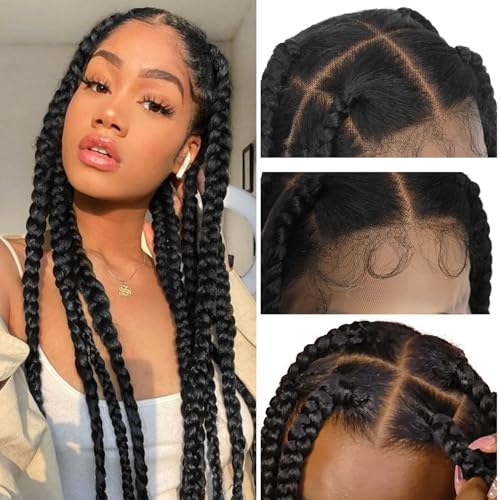Lady Miranda Full Lace Jumbo Braided Wigs for Black Women Knotless Box Braid Wig with Baby Hair 32' Glueless Wigs Jumbo Box Braids Lace Front Synthetic Wig