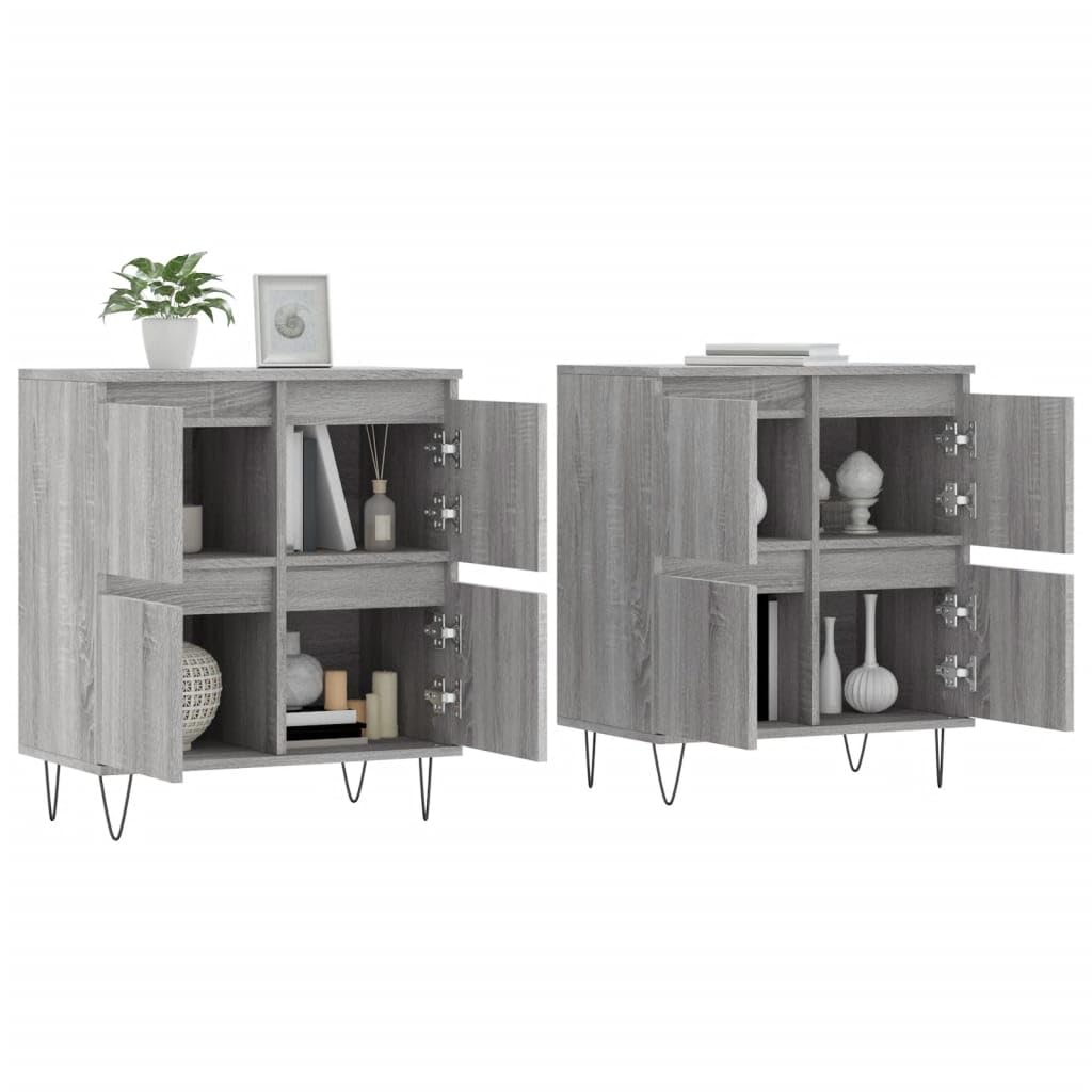 Buffet Salon et Salle à Manger, Enfilade Style Classique 2 Pièces, Meuble de Rangement en Bois d'Ingénierie et Métal, 120 x 35 x 70 cm, Couleur Sonoma Gris