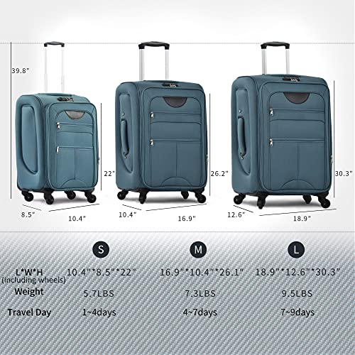 Merax Softside Luggage Set Softshell Lightweight 3 Piece Spinner Suitcase 22" 26" 30" (New Green) #TOP6