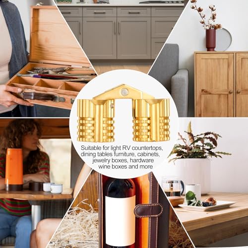 6 Pcs 8 mm Hidden Brass Hinges 180 Degree Opening Invisible Furniture Hinges for DIY Jewelry Box Making, Wooden Box, Storage Boxes (Gold)