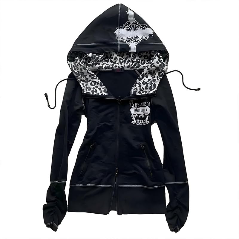 Womens Vintage Leopard Printed Sweatshirts Y2k Slim Fit Spicy Girl Hoodie Gothic Harajuku Autumn Hoodies-image-36
