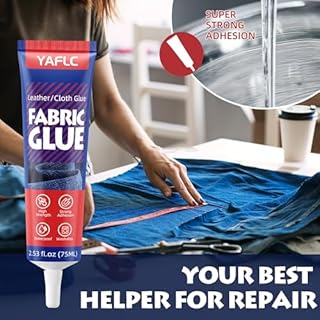 YAFLC Colla per Tessuti 75ml, Colla per Tessuti Resistente ai Lavaggi, Adesivo per Tessuto per Stoffa Cotone, Pelle, Flanella, Denim, Poliestere