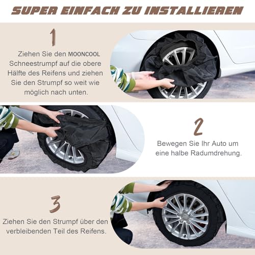 MOONCOOL Schneesocken Auto Textil Schneeketten - Reifensocken Snow Chains for Cars Ultimative Reifenhaftung und -haftung Passend für Reifen, Auto SUV Minivan Pickup, (2er-Set) Extragroß, Schwarz