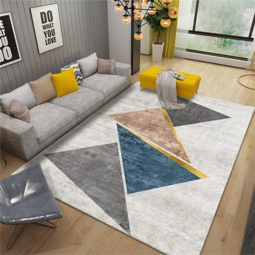 Moquette chambre gris et bleu géométrique lavable en machine - 2