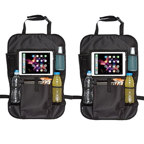 Case4Life Kids Autostoel Organisator Waterdichte Achterbank Beschermers Kick Mats Universele Fit met Multi Pockets + 10" Tablet/iPad Houder 2 Pack Zwart