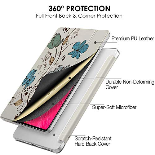 Image of DuraSafe Cases for iPad PRO 12.9 4 Gen 2020 [ 12.9 Inch 4th ] A2229 A2069 A2232 A2233 MY2H2HN /A MXAT2HN /A MXAV2HN /A Trifold Printed Hard Smart PC Transparent Back Cover - Watercolor Flowers