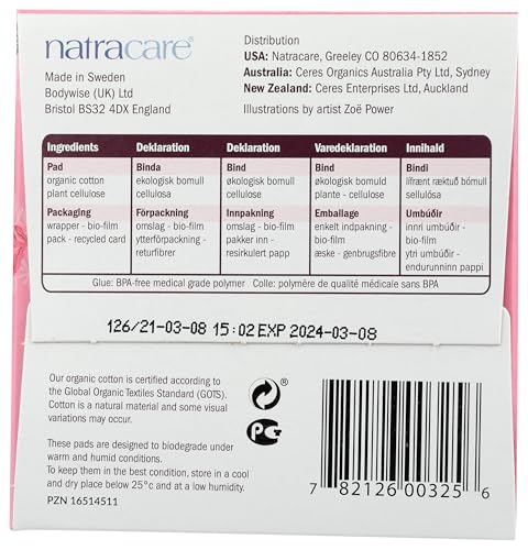 Image of Natracare Ultra Extra Pads with Wings, Regular, Individually Wrapped, Made with Certified Organic Cotton, Ecologically Certified Cellulose Pulp and Plant Starch (1 Pack, 12 Pads Total)