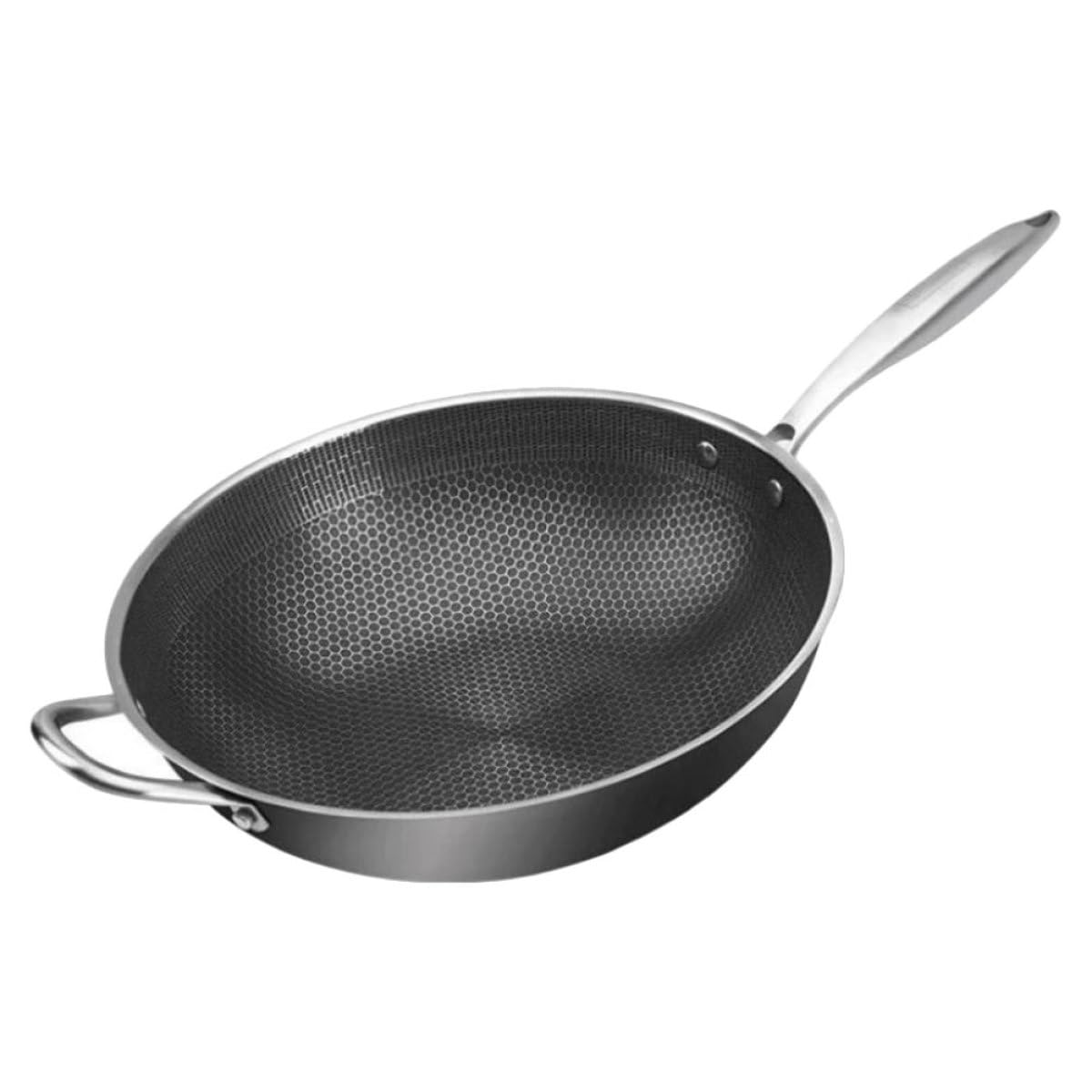 Kichvoe Padella Wok in Acciaio Inox Struttura a Nido D’ape, Facile da Pulire, per Cucinare Salsicce e Barbecue