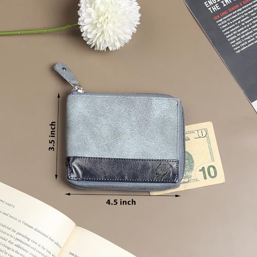 Image of VEMILIO Denim Chain Wallet for Men & Women- Rounded Design with 5 Card Slots | 2 Secret Compartments | 2 Cash Pockets | Zipper Coin Pocket (Blue)