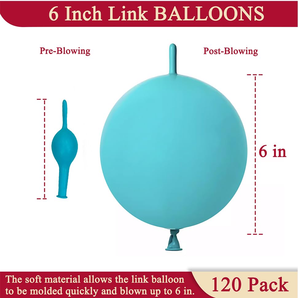 Image of Teal Blue Link Balloons 6 Inch 120 Pcs Latex Quick Linking Balloon for Birthday Wedding Party Festival Decorations