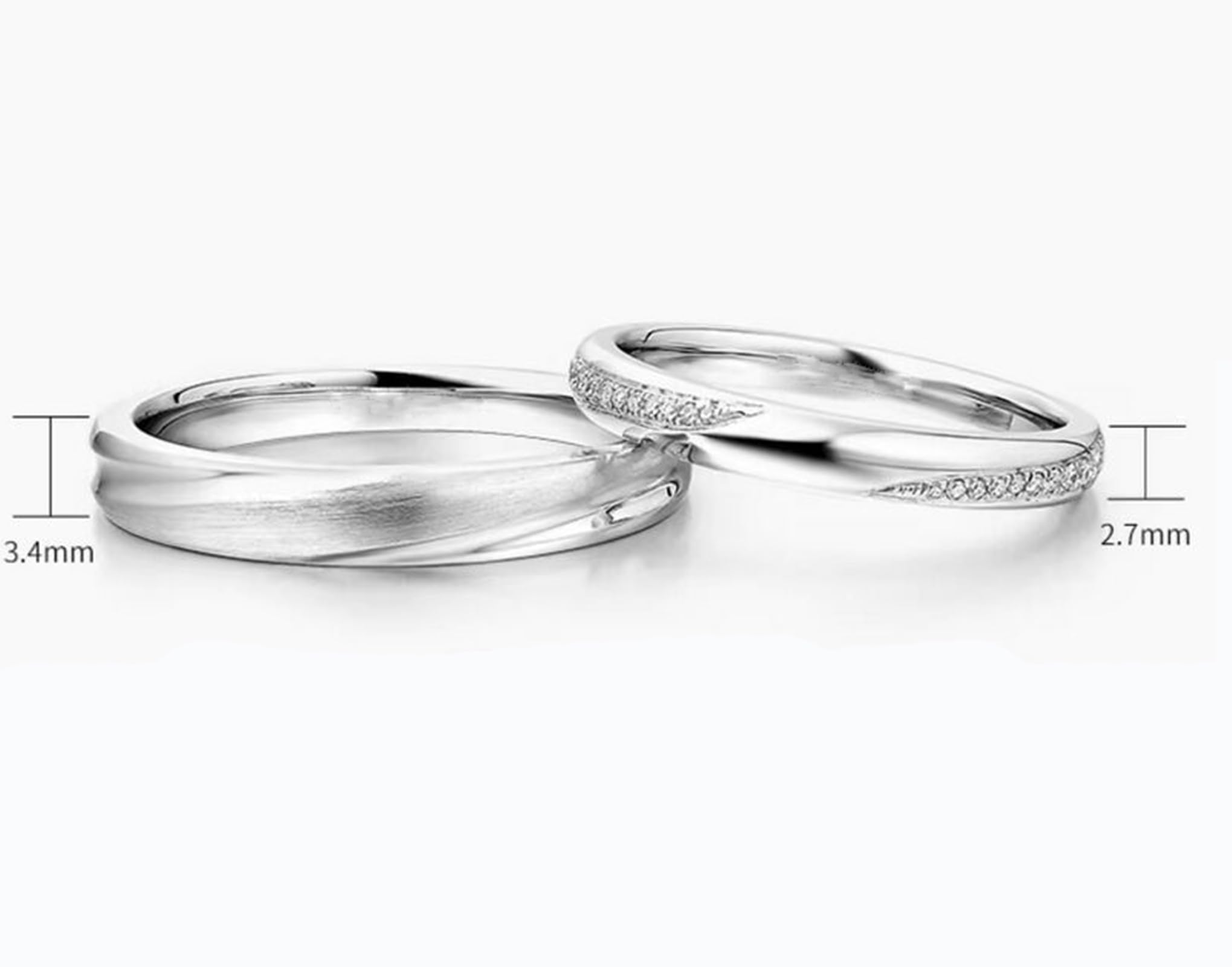 Anillos de compromiso de oro blanco 375, alianzas de boda de oro real de 9 quilates, sin piedras preciosas, anillo de banda de 3,4 mm, para hombre, talla 70 (22,3)