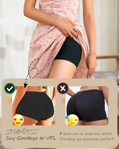 Image of CUTE BYTE Womens Seamless Boy Shorts Underwear Soft Stretch No Show Boxer Shorts Briefs Panties for Ladies 4 Packs