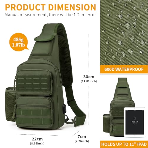 HUNTVP Taktische Brusttasche Herren Sling bag Militär Schultertasche Umhängetasche Tactical Chest Bag MOLLE Crossbody Bag für Alltag Reisen Wandern Camping (Grün)