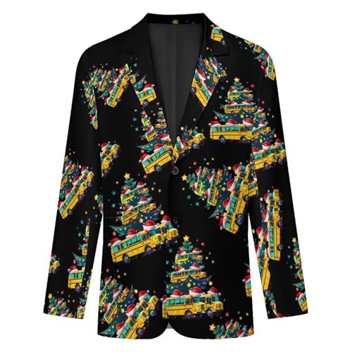 School Bus Christmas Tree Men's Suits Dress Business Formal Suit Print Jackets Coat for Wedding Party4