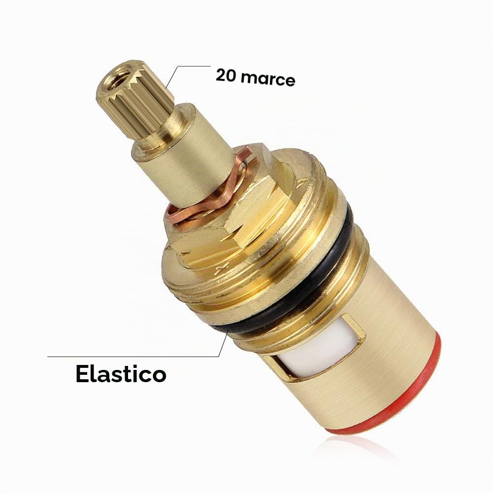 2 Pcs Vitoni in Ceramica per Rubinetti Acqua Fredda e Calda, Vitoni di Ricambio, Coppia di Vitoni con 20 Ingranaggi per Cucina Bagno, Lunghezza 53 mm, Oro