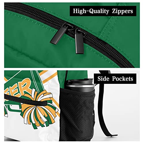 Cheerleader Green White Yellow Backpack Personalized Waterproof Casual Daypack Gift for Holiday Birthday 5