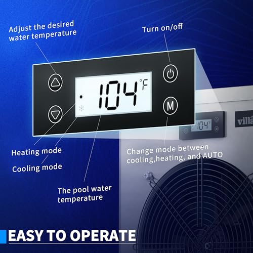 villastar Swimming Heater, Pool Heater for Above Ground Pool, Pool Heat Pump 16000 BTU/hr, Up to 5000 Gallons, Fit 15/18/24 Foot Pool, 110V Above Ground Pool YC-005-11