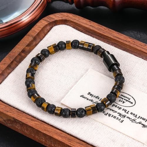 Pulsera de cuentas con ojo de tigre y hematita para hombre y mujer miniatura 4