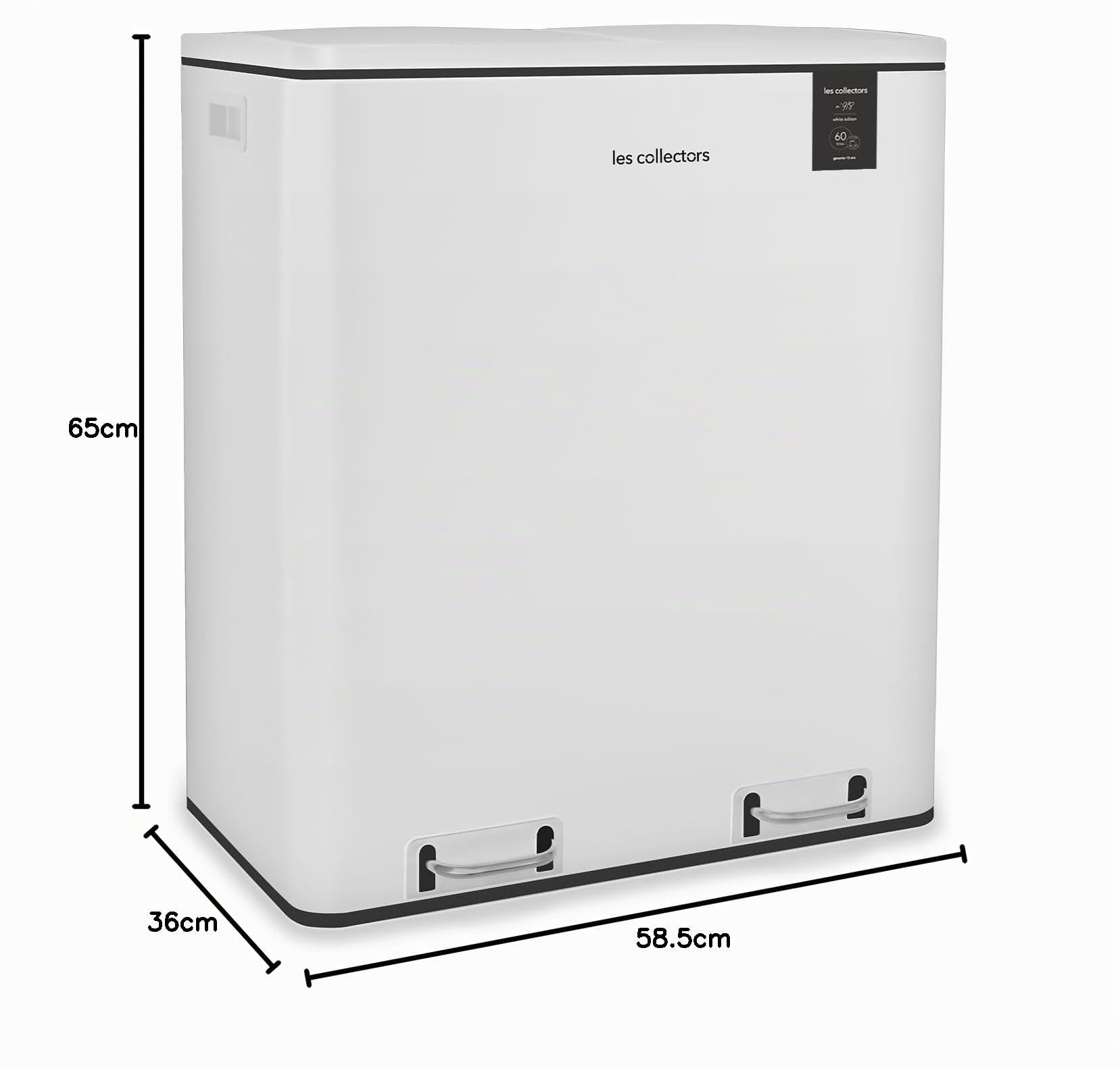 Les Collectors Papelera de reciclaje a pedal N°918 Capacidad 60 L, 2 Compartimentos 30 L, Cubos amovibles, Reciclaje, Clasificación selectiva, Cierre silencioso, Blanco