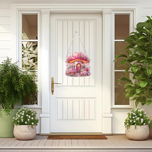 Lxmsja DIY Pink Mushroom House Diamond Painting Hanging Ornament, Double-Sided Acrylic Floral Fantasy Diamond Art Kit, Special Shaped Suncatcher Hanging Pendant Window Art Kit by Lxmsja - Image 6
