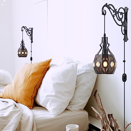 Image of 2PK Wall Sconce Plug in Hanging Lamp Shelf Dimmable Wall Sconces Adjustable Wall Lights with Plug in Cord and Dimmer On /Off Indoor Wall Sconces for Living Room Bedroom