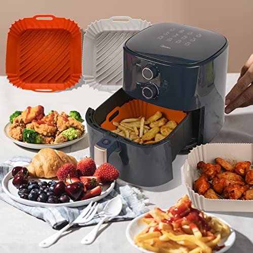 Silicone Air Fryer Liners 2-Pack Air Fryer Silicone Pots Square, Reusable Air Fryer Inserts for Oven Microwave Air fryers Basket Accessories 8 inch for 4 to 7 QT - Thumbnail 5