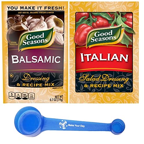 Good Seasons Dressing & Recipe Mix, Balsamic and Italian, .7 Ounce Packets (12 Packets) - with Make Your Day 4-in-1 Measuring Spoon