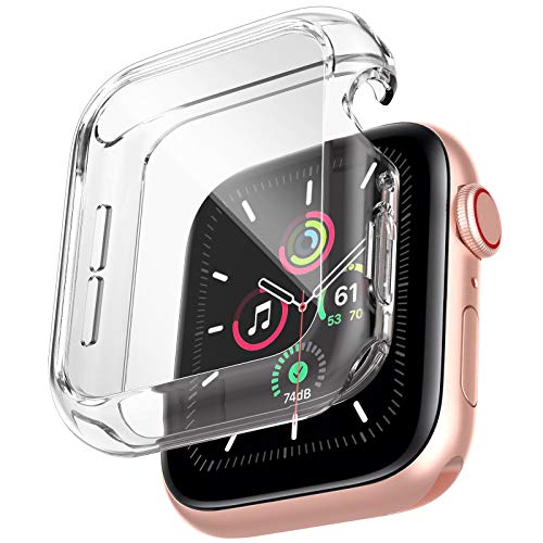 amBand Soft TPU Case 44mm Compatible for Apple Watch Series 6 Series 5 Series 4 SE, Built-in Tempered Glass Screen Protector Thin Rugged Bumper Cases Overall Protective Cover for iWatch Crystal Clear