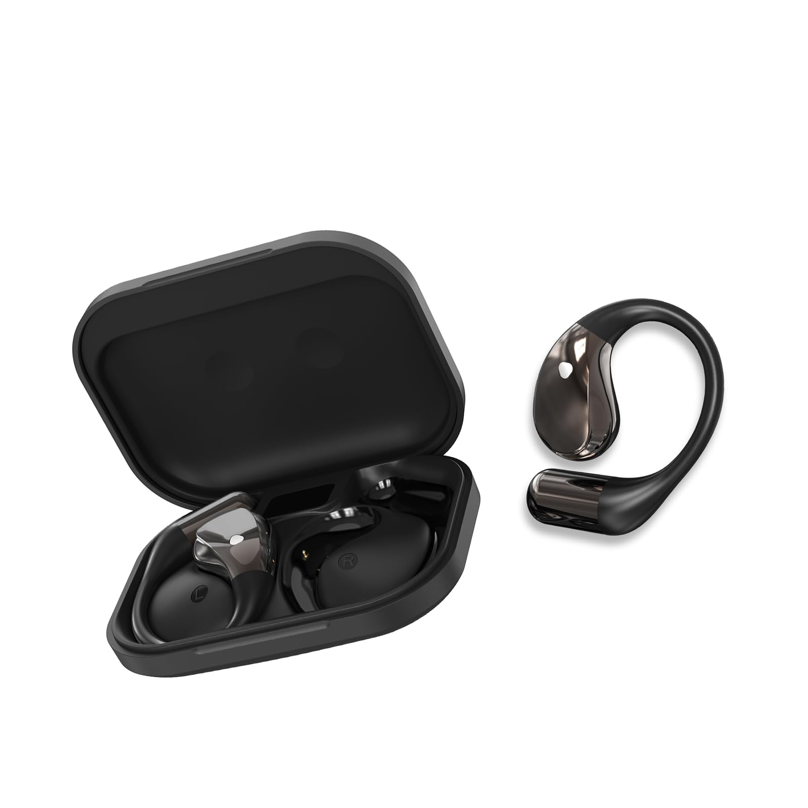 Casque Audio Ouvert avec Son Puissant, Microphone, Crochets d'oreille réglables, pour la Course, Noir