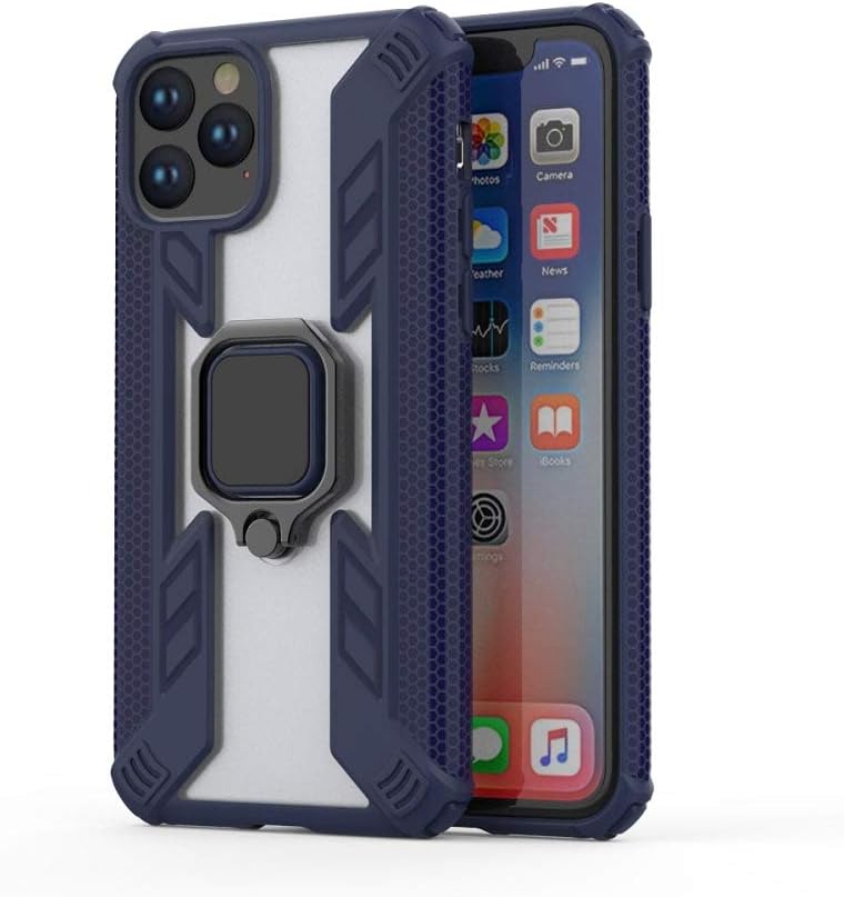 Vikeko Hybrid Armor Shockproof Soft TPU and Hard PC Back Cover Case with Square Ring Holder for Apple iPhone 11 Pro(Blue)