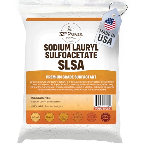 2 Pound SLSA Sodium Lauryl Sulfoacetate Powder | Ultra Foaming Surfactant for Bath Bombs Bubble Bars & DIY Skincare Gentle Coconut-Derived Cleanser for Rich Creamy Lather | 2 Pound / 32oz