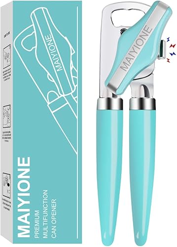 MAIYIONE - Abridor manual de latas, abridor de latas de corte seguro de mano, tapa sin problemas con imán, abridor de botellas integrado, hoja