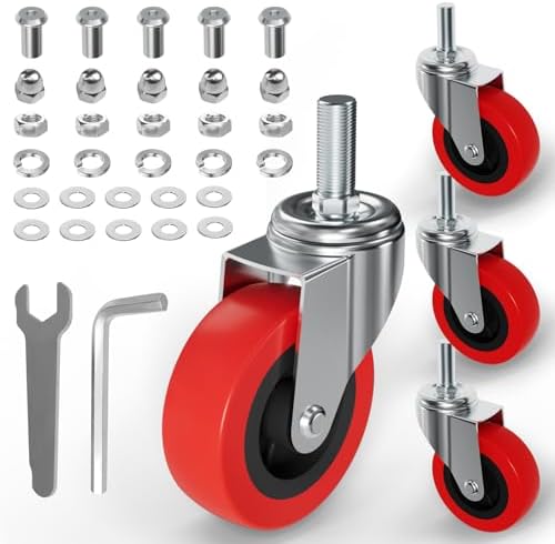 MySit 4 Pack Creeper Wheels 2.5 Inch Heavy Duty Swivel Caster Wheel Creeper Service Cart Stool Post Mount, M10 (Around 3/8") x 1" Metric Threaded Stem Casters Wheels Replacement