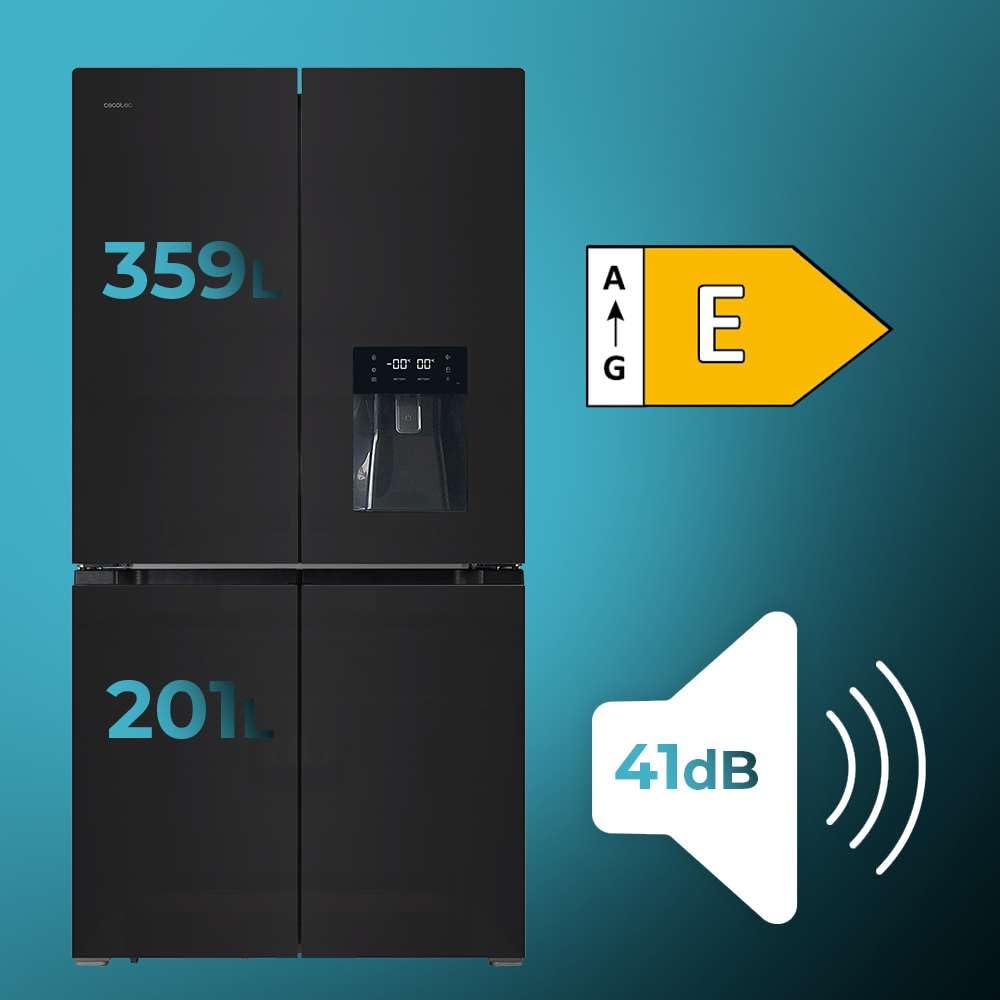 Desconocido Amerykańska lodówka 4 drzwi szklane 564 L Bolero CoolMarket 4D 564 Glass E. 183 cm Wysoki, 91 cm Szerokość, Dozownik wody, Niskie zużycie energii, Silnik falownika Plus, Total NoFrost