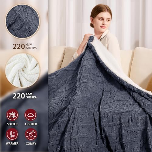 JKMAX Heated Electric Blanket Twin Size-62"x84" Heating Blanket with 10 Heating Levels & 5 Time Settings Over-Heat Protection,Winter Warmer for Adults with ETL Certification(Grey)