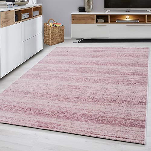 Modern Plus - Alfombra abstracta de pelo corto, color gris, beige, lila y rosa, tamaño pequeño y grande (rosa, 200 x 290 cm)