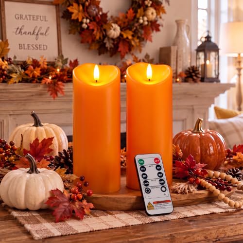 Image of Homemory Halloween Orange Waterproof LED Candles, Remote Timer, Set of 2