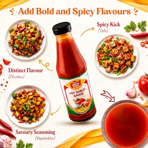 Image of Chokhi Dhani Hot Garlic Sauce 350g | Spicy Indo Chinese Stir Fry Sauce | Cooking & Dipping Sauce for Noodles, Pasta, Pizza & Fried Rice | Bold Garlic Chilli Flavour