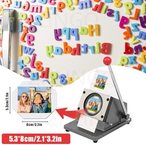 DIY Rectangle Magnet Maker Kit - 2.1x3.2in Photo Fridge Magnet Press Machine with 1000 Sets Materials, Paper Cutter & Knife - Perfect for Custom Magnets & Crafts