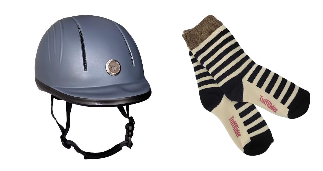 TuffRider Starter Basic Horse Riding Helmet Protective Head Gear for Equestrian Riders with Assorted Stripe Socks-Gray-L, Large, COM2305-45-Land06641-