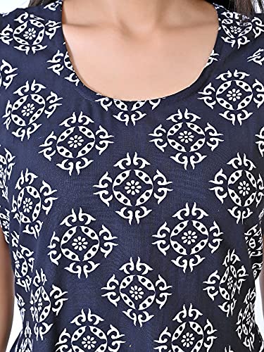 Image of Women's Cotton Printed Traditional Long Midi Maxi Kurti /One Piece Dress (Black Camel, Free Size)