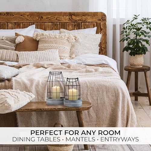 Rustic Farmhouse Lantern Decor Set of 2 - Stylish Decorative Lanterns for Your Living Room, Fireplace Mantle or Kitchen Dining Table - Modern Upscale Beauty for Your Entire Home